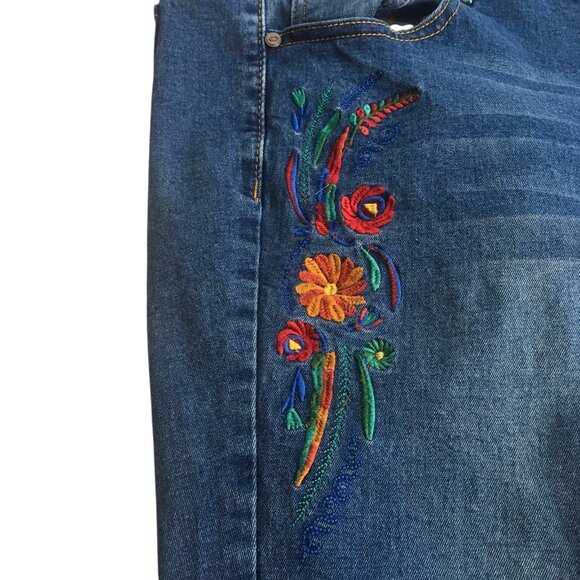One5One Jeans Womens 10 Blue Embroidered Floral High Rise Stretch Skinny Pants - Picture 3 of 12
